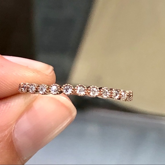 14k Rose Gold Diamond Wedding Stacking Band Ring - Picture 2 of 7